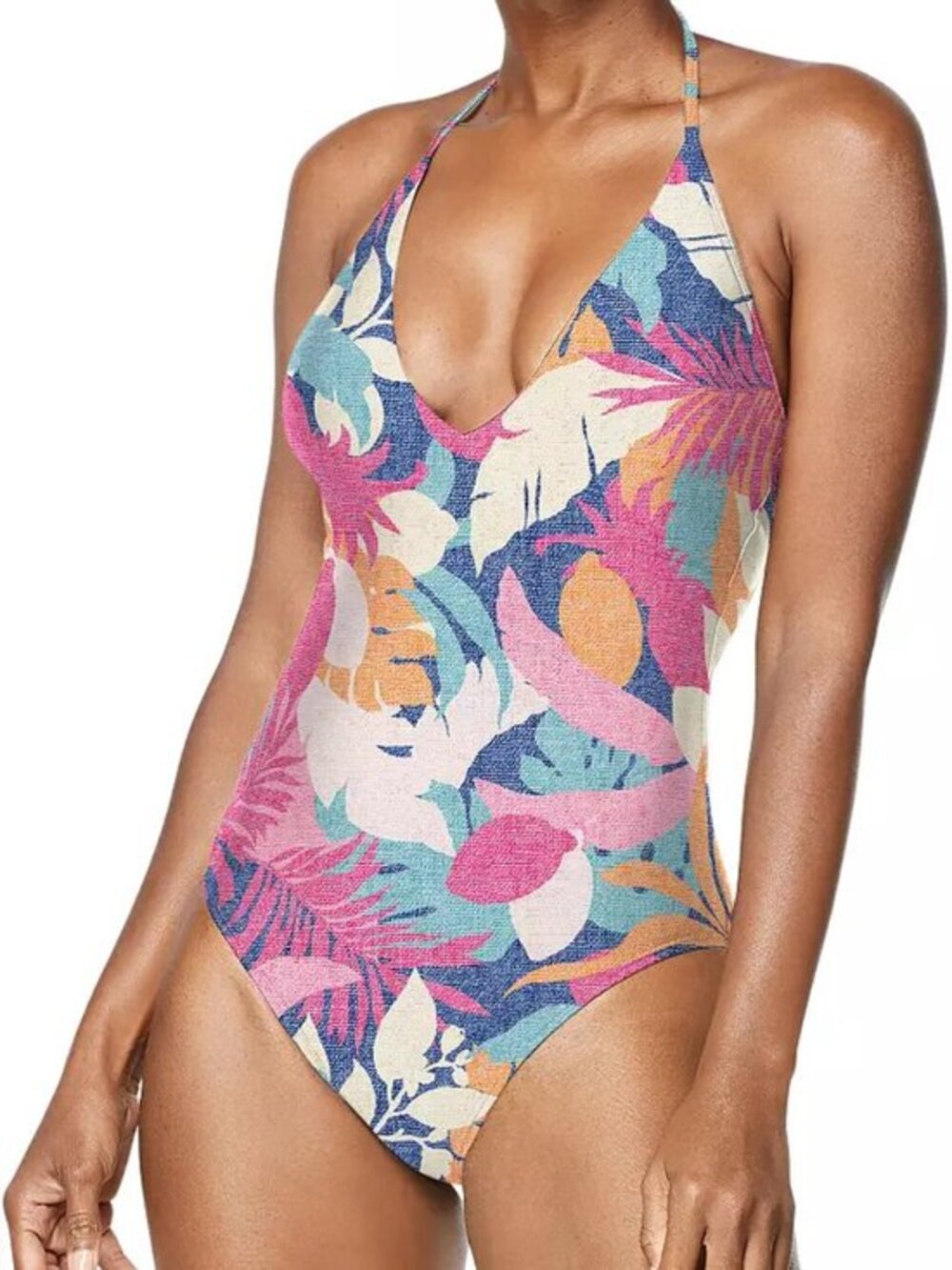 Speedo Women's V-Neck Halter One Piece Swimsuit in Multi Floral Size 8 NWT